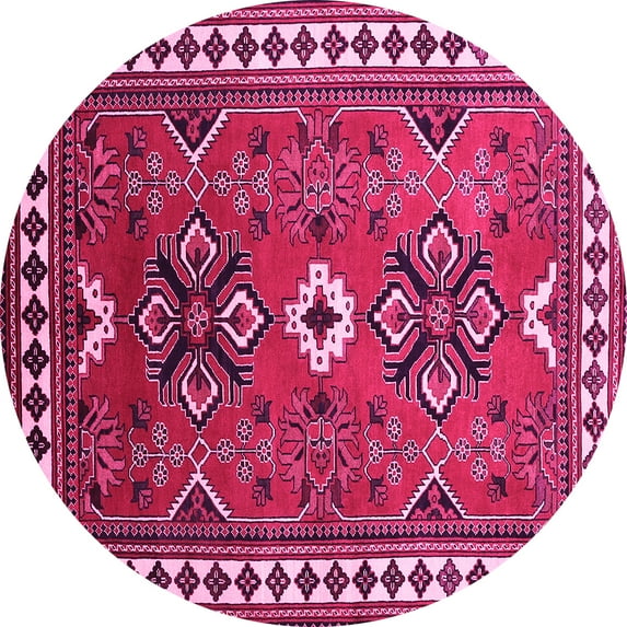 Ahgly Company Indoor Round Geometric Pink Traditional Area Rugs, 4' Round