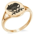 thumbnail image 1 of Stainless Steel Pirate Skull & Cross Swords Minimalist Oval Top Polished Statement Signet Ring, 1 of 1