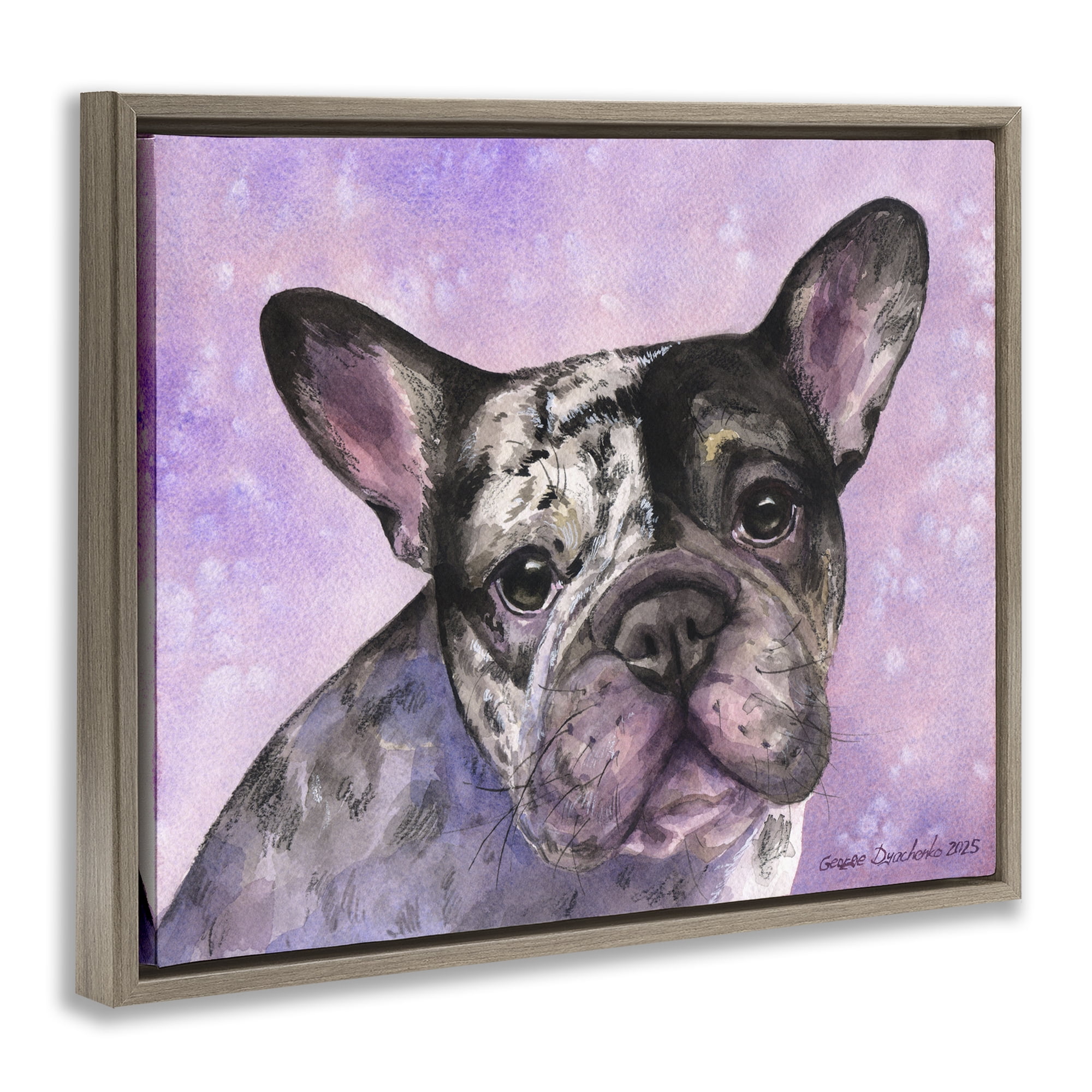 Stupell Industries Harlequin French Bulldog Brown Framed Floater Canvas Wall Art, design by George Dyachenko