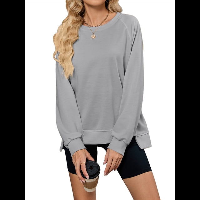Sudadera Informal de Cuello Redondo para Mujer, Holgada, Suave y de Larga Gris XL