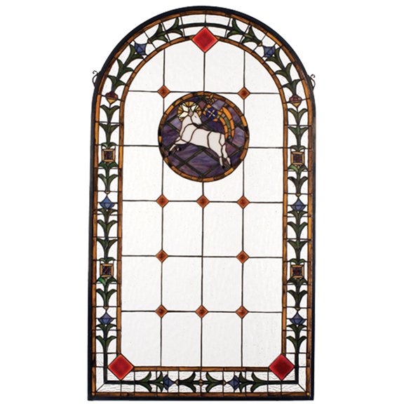 Meyda Tiffany Victorian Lamb of God Stained Glass Window
