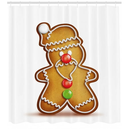 Gingerbread Man Shower Curtain Whimsical Cartoon Santa