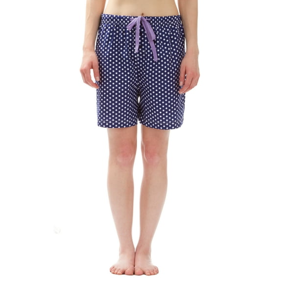 Leisureland Polka Dot Cotton Poplin Pajama Lounge Boxer Shorts Blue
