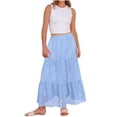 thumbnail image 3 of LWavelet Women Eyelet Embroidery Tiered Midi Skirt Elastic High Waist With Pockets Cute Summer Skirt Sky Blue M, 3 of 8