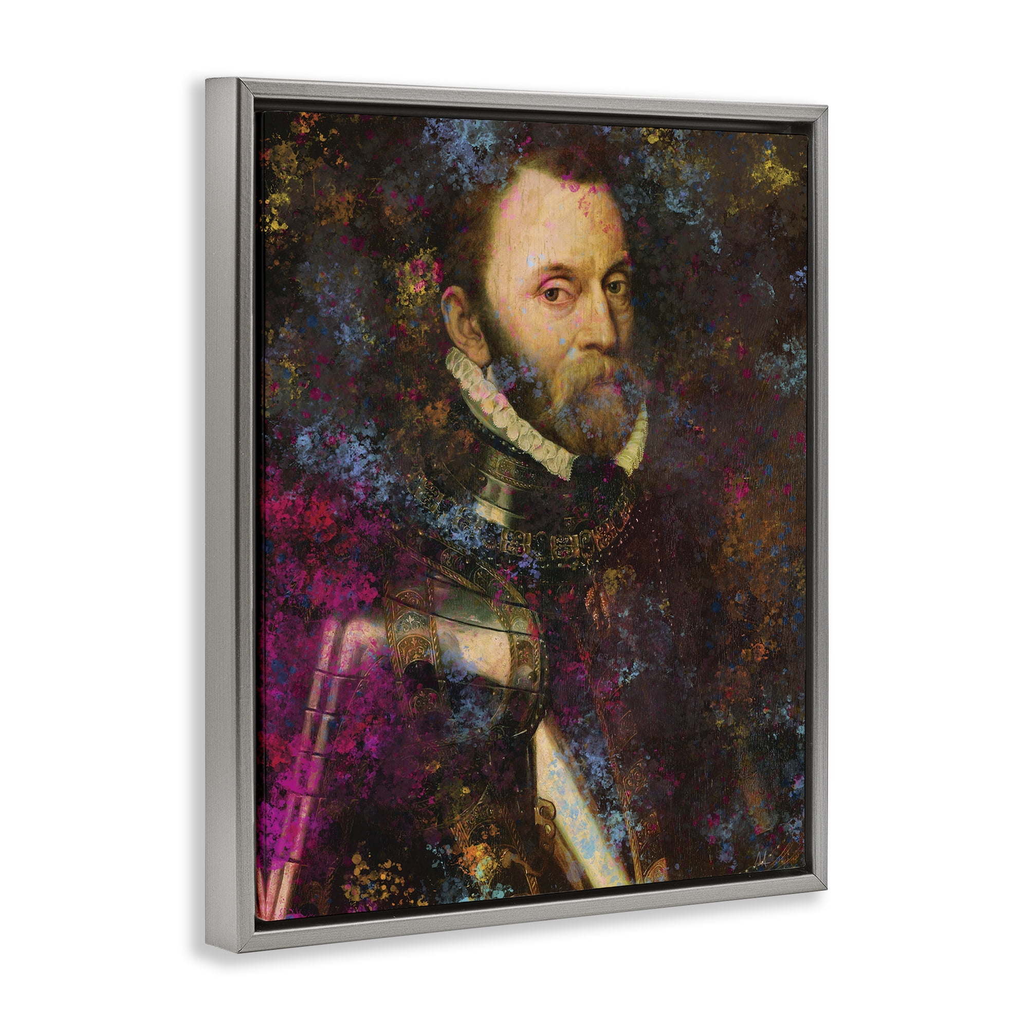 Stupell Industries Dappled Royalty Portrait Gray Framed Floater Canvas Wall Art, design by Sarah Adams