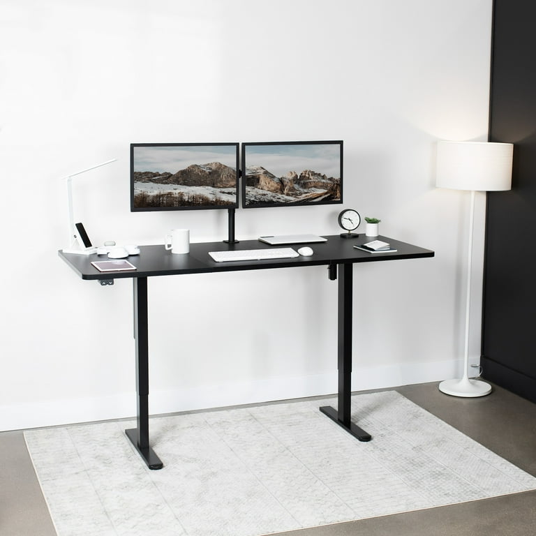 vivo Electric 60 x 30 Desk, Full Pad, Black Hidden Cable Tabletop, Black Frame