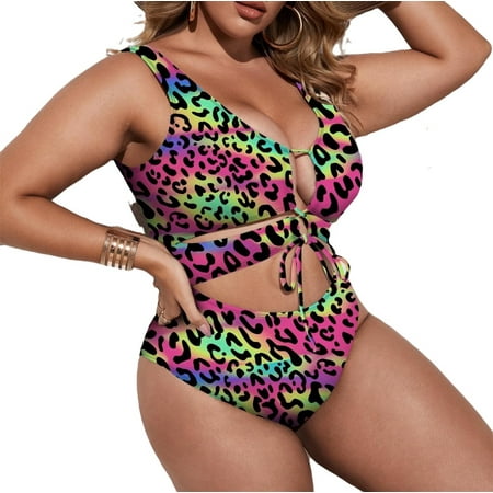 

Womens Plus Swimsuit Sexy Straps Lace Up Wireless Bra Multicolor 1XL