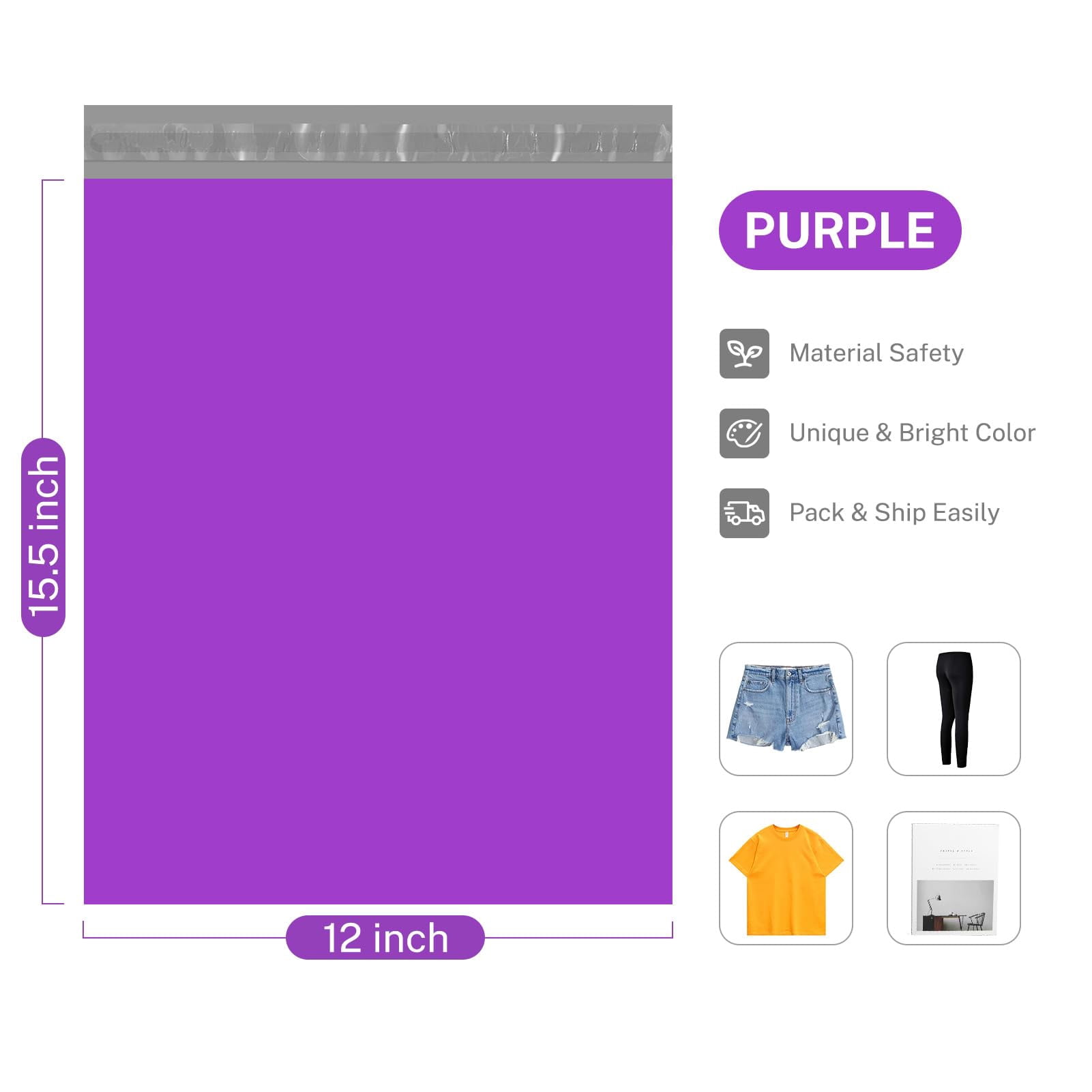 500Pack 12X15.5 Inch Poly Mailers, Durable Shipping Bags for Clothing, Waterproof Mailing Envelopes for Small Business, Lightweight Poly Bags Purple