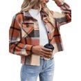 thumbnail image 1 of Chaqueta de otoño a cuadros de franela corta para mujer, modelo Zeagoo Shacket, 1 of 5