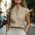 thumbnail image 2 of hlysgo Women's Dressy Casual Tops Business Work Blouses Cap Sleeve V Neck Tshirt Khaki,S, 2 of 6