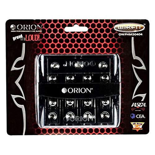 Orion OWFHM30404 Wired Series 3‑In / 4‑Out Mini ANL Power Distribution Block with (4) 100A MANL Fuses – Nickel Finish