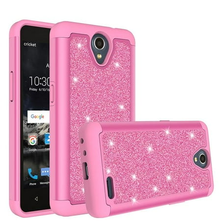 Hot Pink Rubber Case - ZTE Prestige 2, ZTE Maven 3, ZTE Overture 3, ZTE Prelude Plus, ZTE N9136 Glitter Hybrid Shockproof Impact Rubber Dual Layer Hard Soft Protective Hard Case -Hot Pink