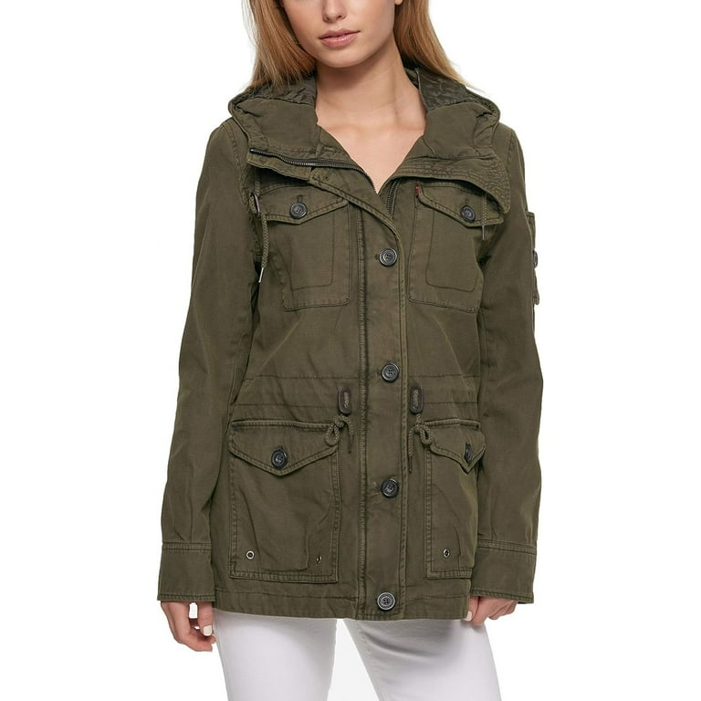 Levi s Women s Cotton Four Pocket Hooded Field Jacket Standard Plus Sizes Large Army Green Walmart
