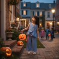 thumbnail image 2 of Sweet & Casual Light Blue Kids Outfit Set: Pearl - Decorated Sleeveless Top + Wide - Leg Pants  Summer、Casual Wear、Ruffle Detail, 2 of 8