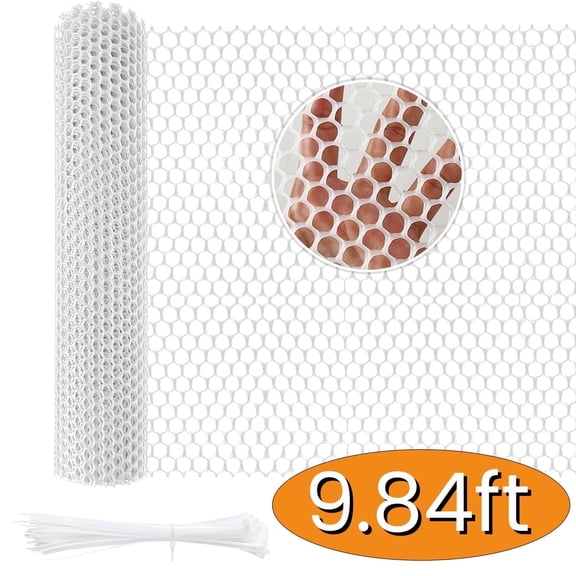 Chicken Wire Fencing Plastic Mesh Wire Roll for Poultry Dogs Rabbit Durable Versatile Gardening Netting 30 Zip Ties 15.7" x 9.84ft White