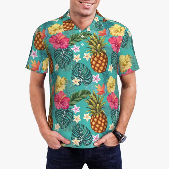 Fotbe Pineapple Camiseta Polo de Golf para Hombre con Estampado – Camisa Deportiva Transpirable con Cuello Abotonado-Medium