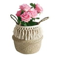 thumbnail image 3 of PureCasa Seagrass Wicker Flower Basket with Handle for Indoor Outdoor, Macrame Woven Plant Pots Folding Flowerpots for Balcony Patio Bedroom, Boho Home Decor, 12.6"x12.6"x11", Black, 1 Pack, 3 of 6
