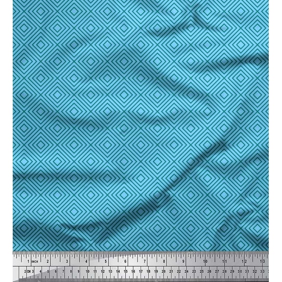 Soimoi Blue Cotton Duck Fabric Diamond Geometric Print Fabric by the Yard 42 Inch Wide