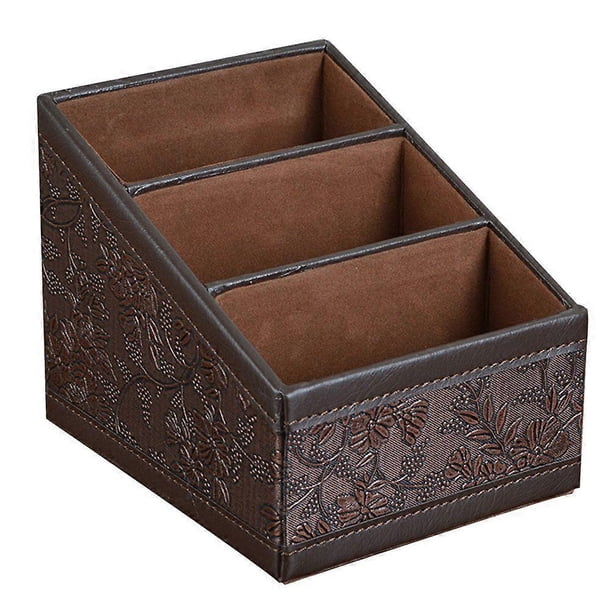 1Pc Retro Leather Storage Box Classify Remote-control Unit Holder Home Supply