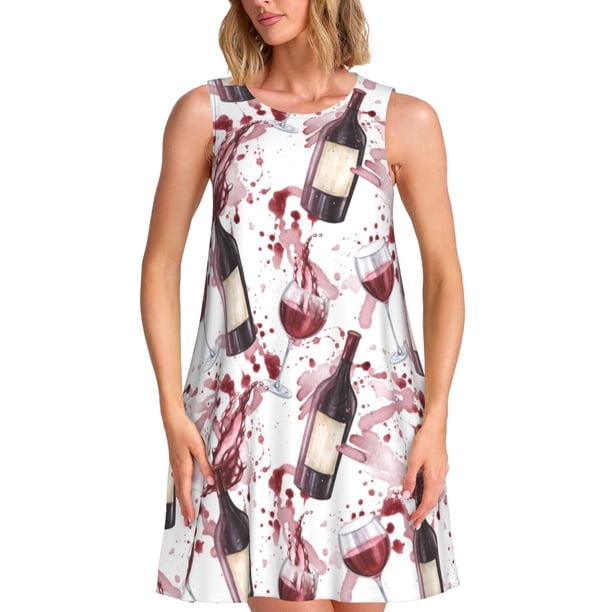 Disketp Watercolor Wine para Vestido sin Mangas para Mujeres, Vestidos de Verano para Mujeres, Casual y Holgado para la Playa