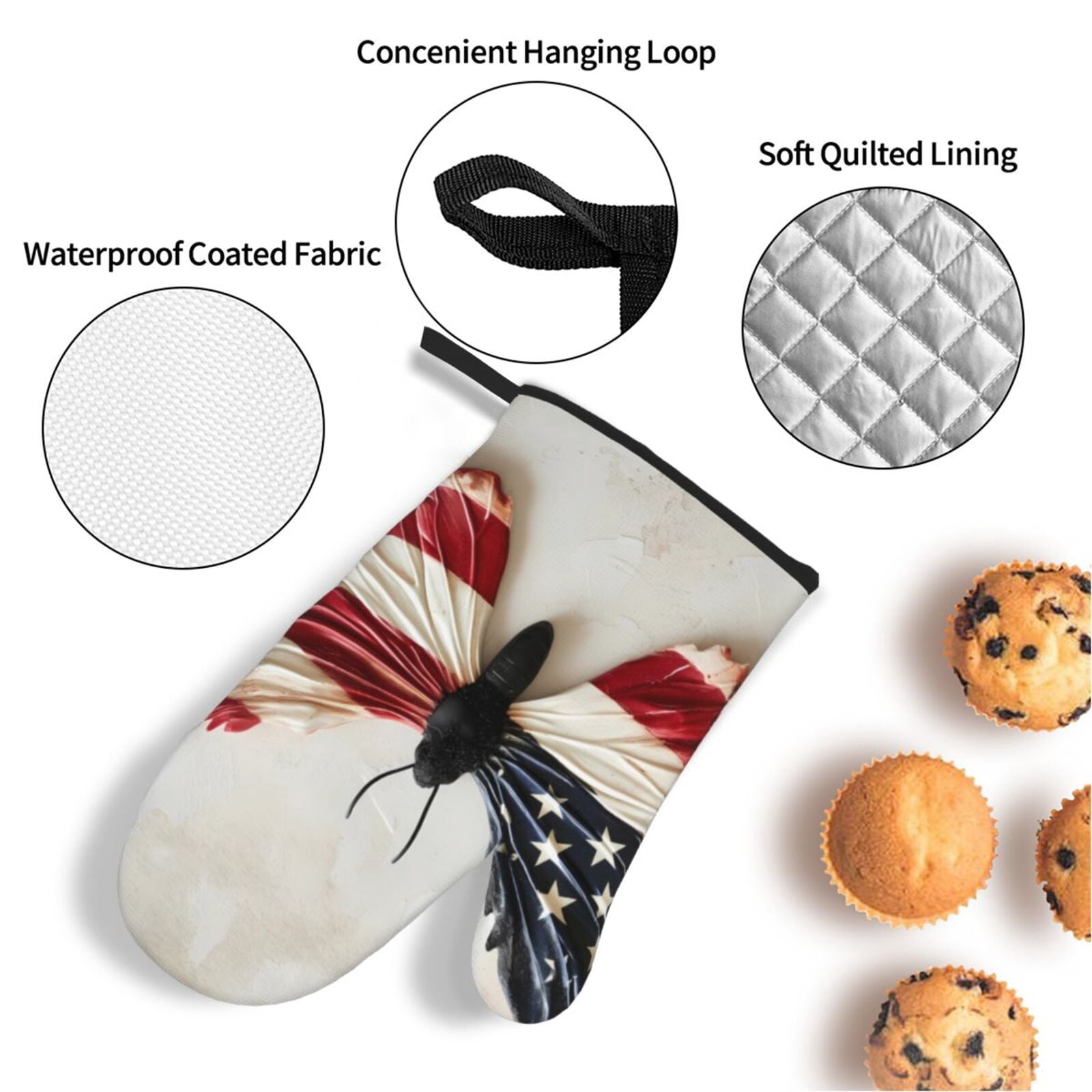 Naloa American Flag Butterfly Wall Oven Mitts and Pot Holders 4 pcs Set, Cooking Baking Grilling Kitchen Oven Glove for Cooking