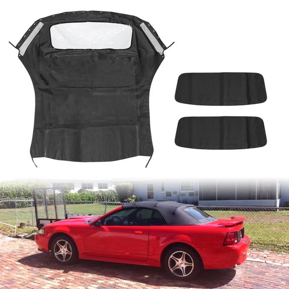 AUFER For Ford Mustang Convertible Soft Top w/Plastic Window Black Sailcloth 1994-2004