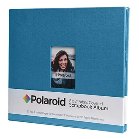 Cloth Photo Album - Polaroid 8x8 Cloth Covered Scrapbook Photo Album w/ Front Picture Window for Zink 2x3 Photo Paper Projects (Snap, Zip, Z2300) - Blue