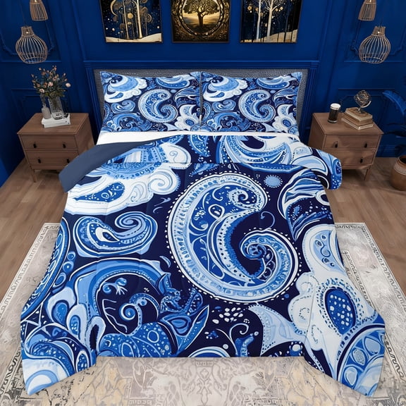 Homewish Bohemian Paisley Bedding Comforter Set 2pcs for Female Men Women,Boho Hippie Damask Twin Comforter Sets Microfiber,Exotic Style Breathable Bedding Set,Lightweight Room Decor,Reversible