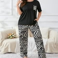 thumbnail image 3 of FUNDUFI Women'S Pajama Set Short Sleeve Casual Prints Pajama Tops With Sleepwear Capri Pants Oversized 2Pcs Pjs Outfit Set Soft Lightweight Lounge Sets Comfy Homewear, 3 of 7
