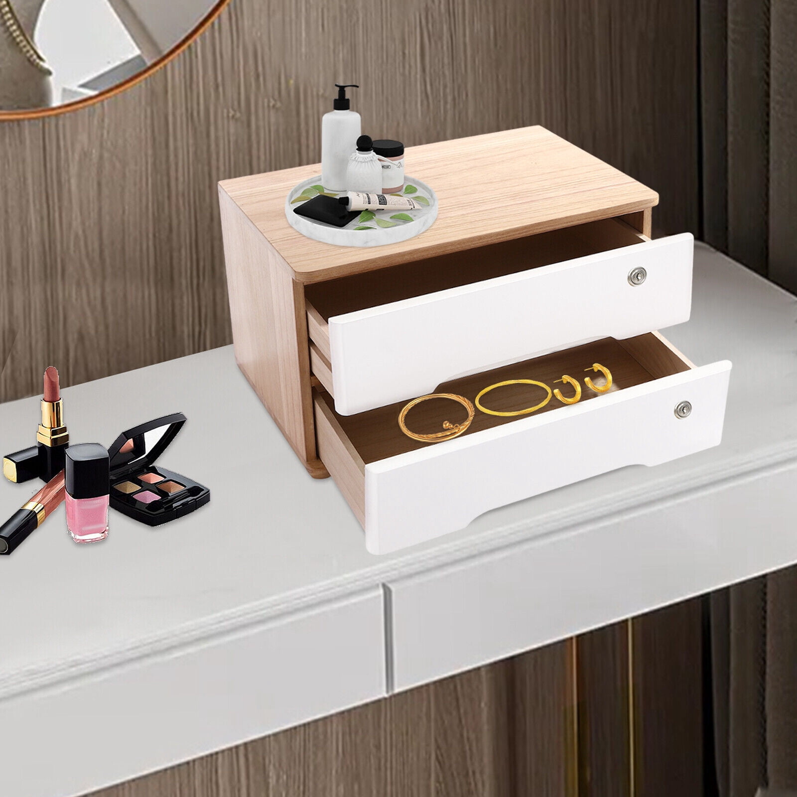 Modern Desktop Storage Box, Desk Organizer, Desktop Storage Box with Lockable Drawers
