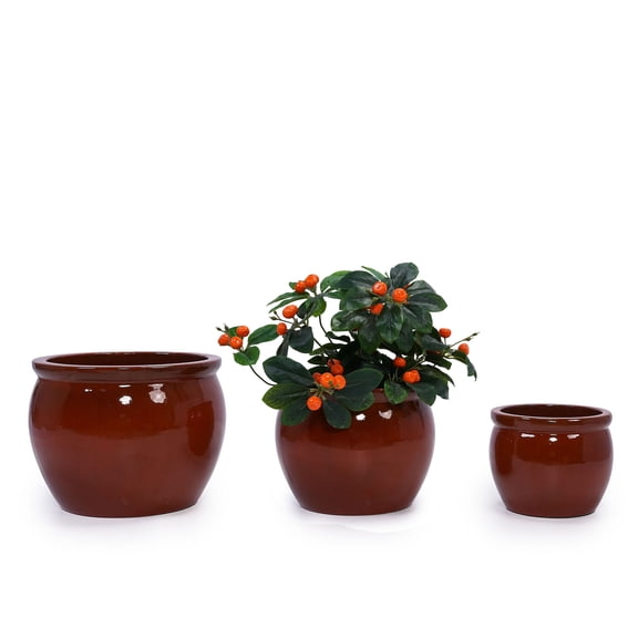 CQSXDA 3-Pack Orange Ceramic Planters, 14" 11" 9" Modern Indoor Outdoor Flower Pot w/Drainage