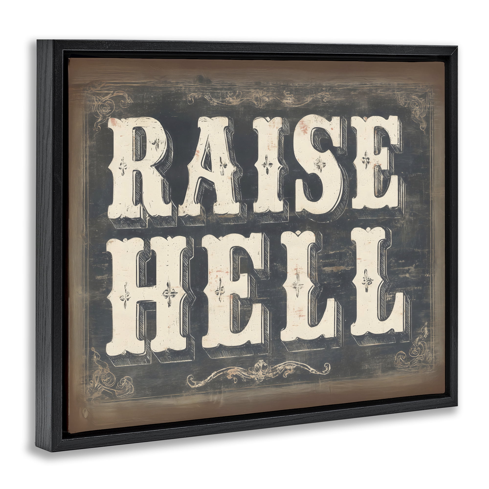 Stupell Industries Raise Hell Vintage Western Black Framed Floater Canvas Wall Art, design by Arlington Prints