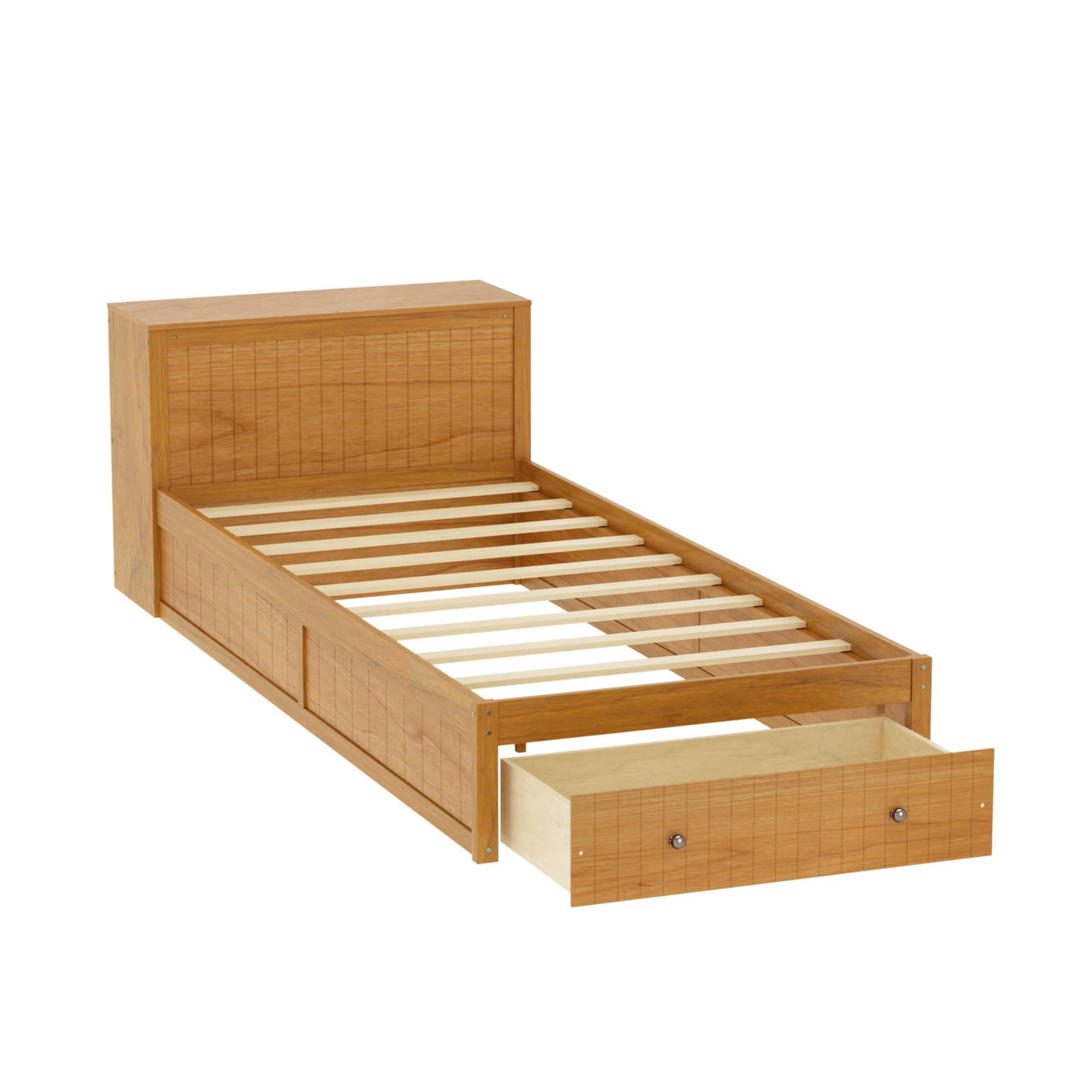 Noble House Oaklin Twin Modern Platform Bed with Integrated Desk & Storage Drawers, Space-Saving Furniture, Walnut