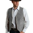 thumbnail image 2 of XIAOCHA Men's Faux Suede Western Vest V Neck Button Up Sleeveless Casual Waistcoat Vintage Cowboy Style Everyday Layering Top, 2 of 5