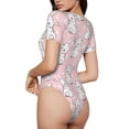 thumbnail image 3 of Yiaed Cute Rabbit Print Women's Waist-Cinching Short-Sleeved Onesie,Elastic Onesiet,Snaps At Bottom,Easy To Put On And Take Off for Wome Bodysuit -X-Large, 3 of 8