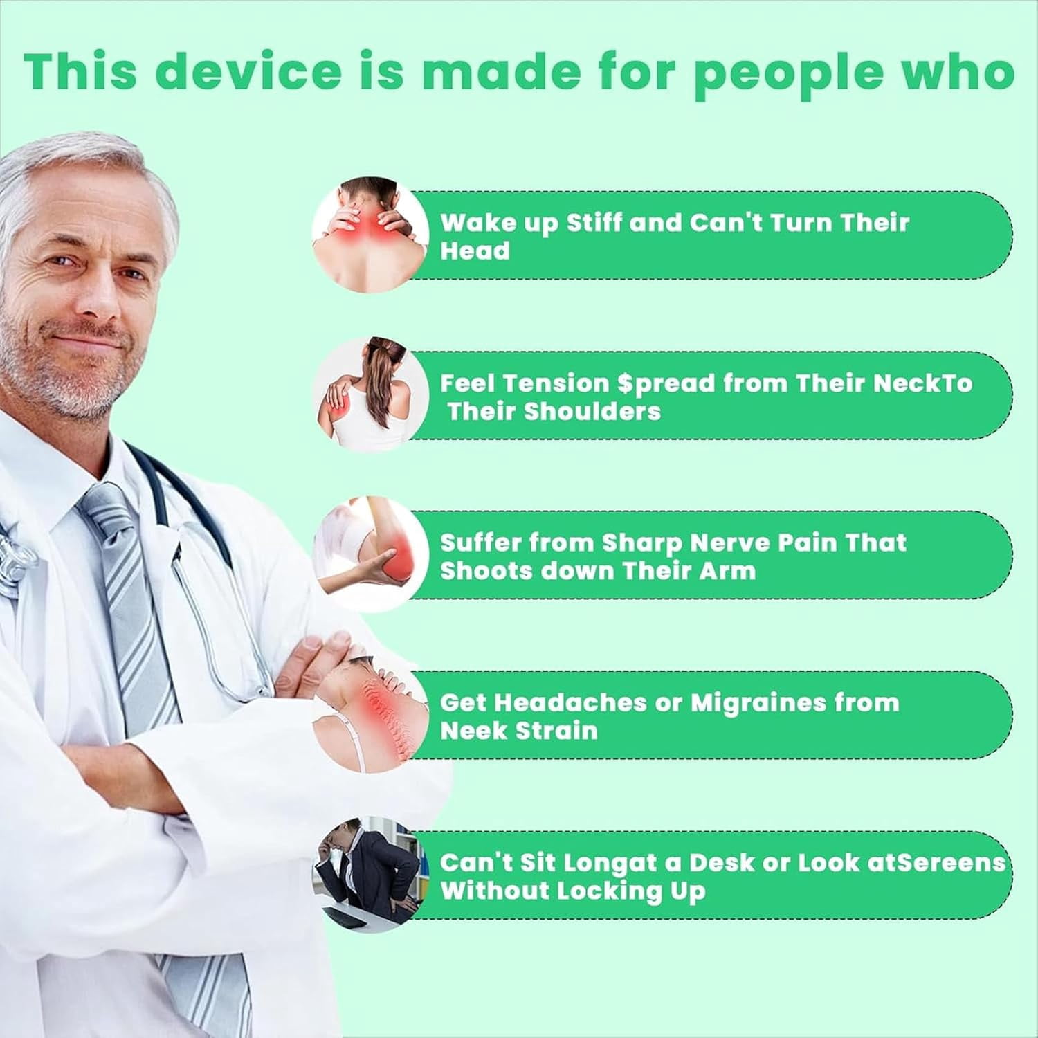 Neck Massager Device - Portable Massager with Heat & Vibration Modes Deep Muscle Activation, 6 Modes, 9Intensities, Hands-Free, Ergonomic Design, Quiet Relaxation
