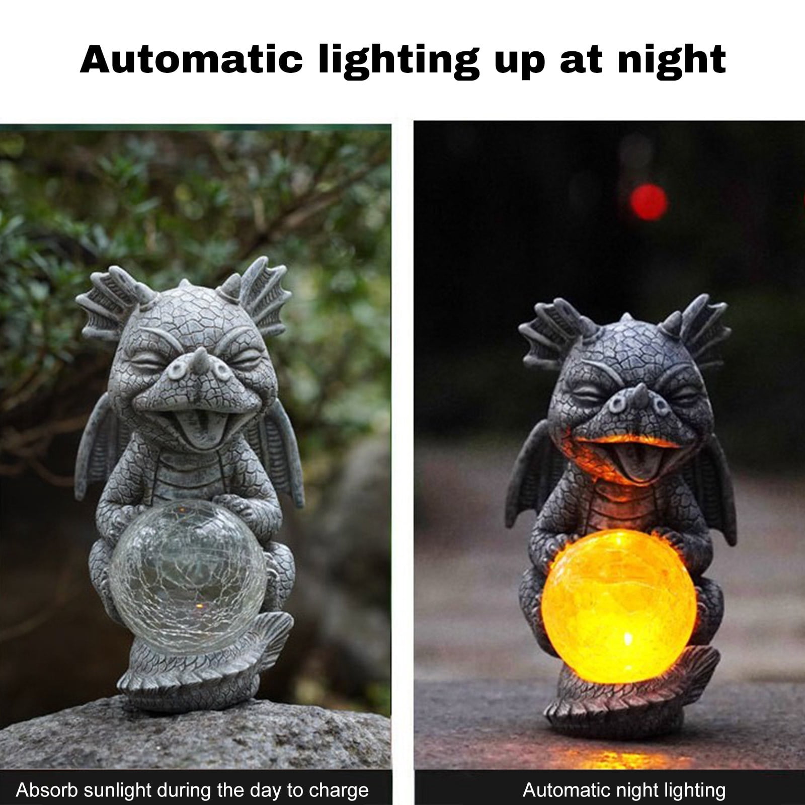 JIhuahe Solar Powered Dinosaur Garden Light, Outdoor Resin Dragon Sculpture Decoration with LED Moon Lamp, Creative Dinosaur Statue for Balcony Yard Decor, Solar Energy Powered,A