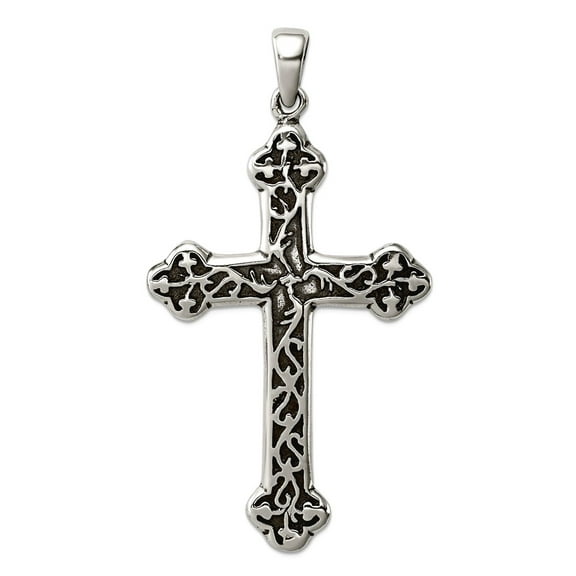925 Sterling Silver Solid Polished Oxidized Not engraveable Antiqued Thorn Religious Faith Cross Pendant Necklace 63x34m