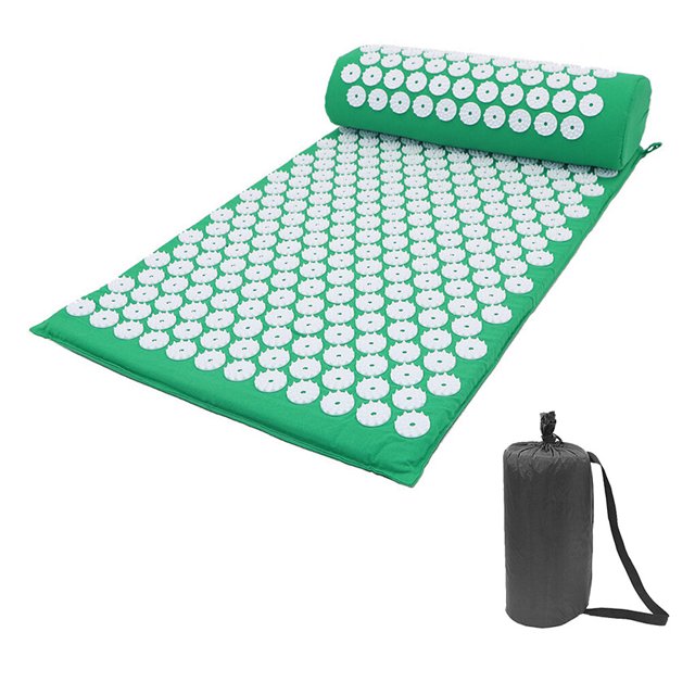 Yuarrent Colchoneta de acupresión, colchoneta de masaje, juego de almohada para cuello, pie, colchoneta de Yoga con aguja, cojín masajeador de Uniforme atlético Verde