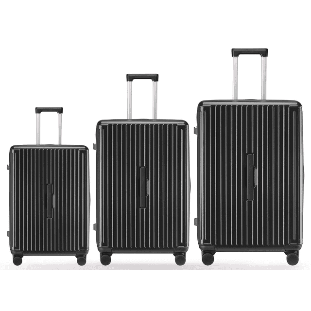 WINGOMART Ensemble de Bagages 3 Pcs Léger Durable Coque Rigide PC+ABS, Roues Doubles Pivotantes, Cadenas TSA - 22 Po/26 Po/30 Po - Noir