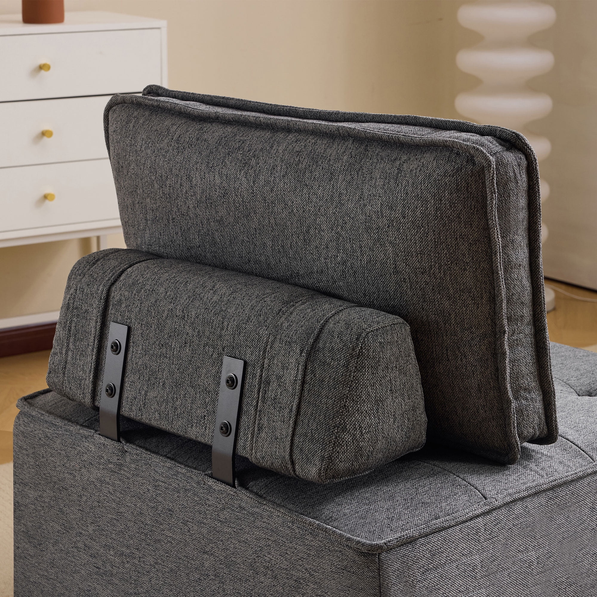Modular Sofa, Dark Grey Linen Wooden Frame Square Seat for Free Splicing, 32-Inch Solid Build with Good Resilience for Small Apartment Living Room and Multiple Decoration Styles