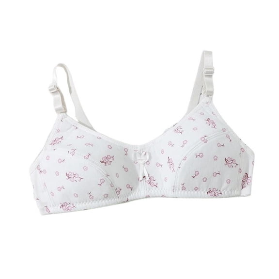 Girls Cotton Wireless Training Bra Ditsy Floral Print Bras Soft Comfortable Bras with Adjustable Strap for 12-16 Years
