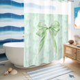thumbnail image 5 of No Hook Shower Curtain, Green Bow Shower Curtains for Bathroom with See Through Top Window, Cute Bowknot Minimalist Solid Color Waterproof & Washable Bath Curtain Extra Long 72"x84", 5 of 9