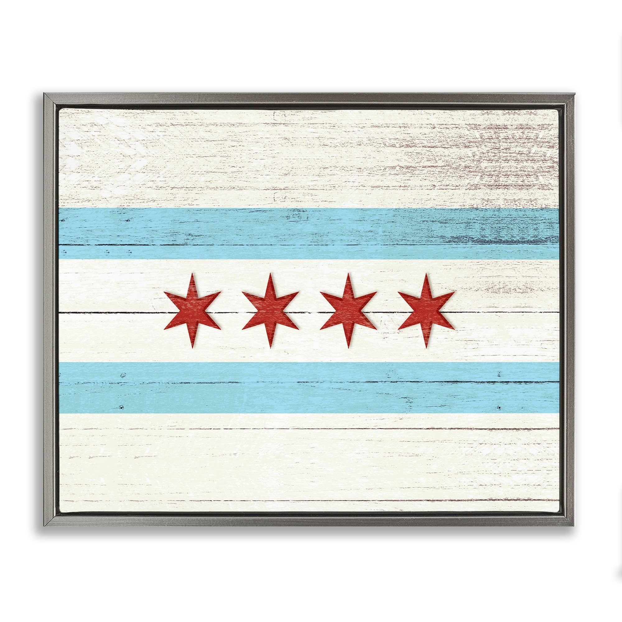 Stupell Industries Chicago Flag Distressed Wood Look Luster Gray Framed Floating Canvas Wall Art, 16x20, by Daphne Polselli