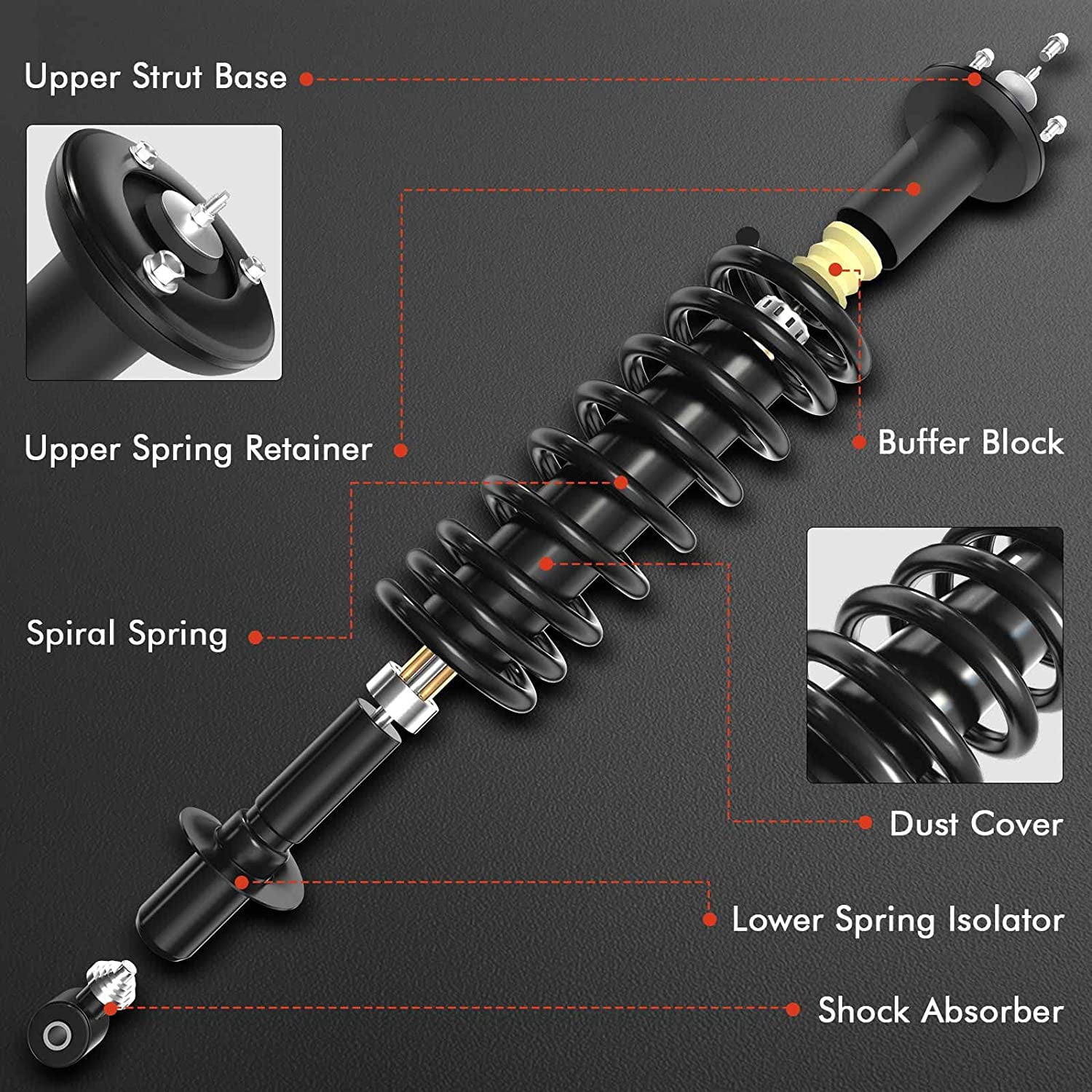 A-Premium Set of 2 Front Complete Strut w/Coil Spring Assembly Shock Absorber Compatible with Toyota Corolla 2003-2008