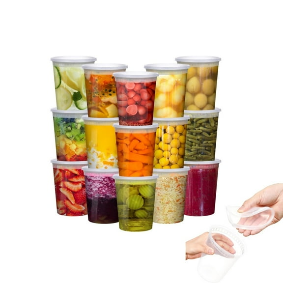 32 oz Deli-Containers,QZS Disposable Food Storage Takeout Containers,12Pack Airtight Leakproof Round Bowls for Soup Salad Restaurant Supplies with Lids