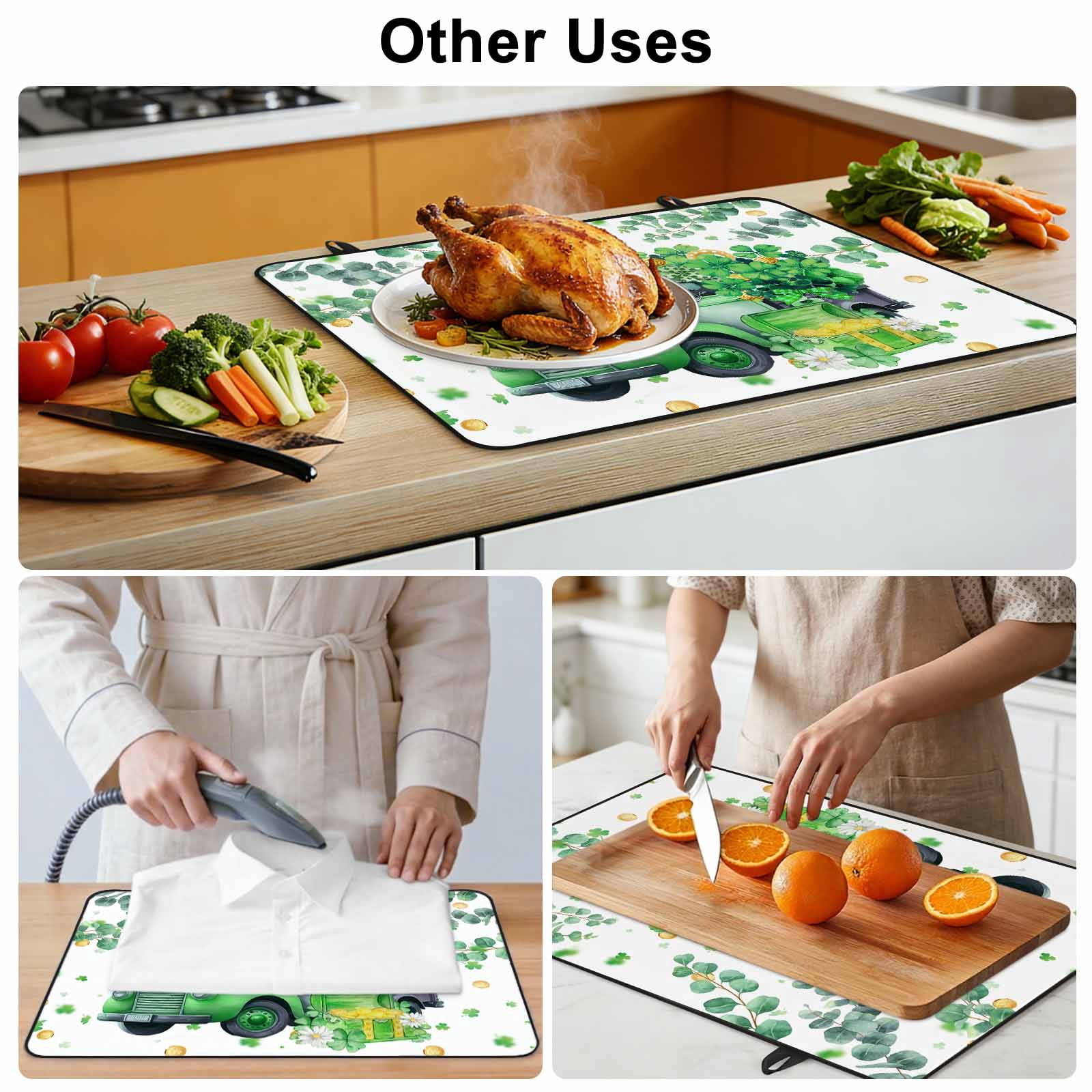 Green Truck St. Patrick's Day Stove Top Cover for Electric Stove, Heat-proof & Non Slip Glass Top Stove Cover Protector, Lucky Eucalyptus Leaves Kitchen Flat Cooktop Rubber Mat 24x21 Inches