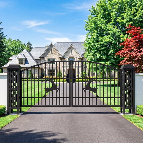 20ft Single Arc Wrought Steel Garden Driveway Gate with Post