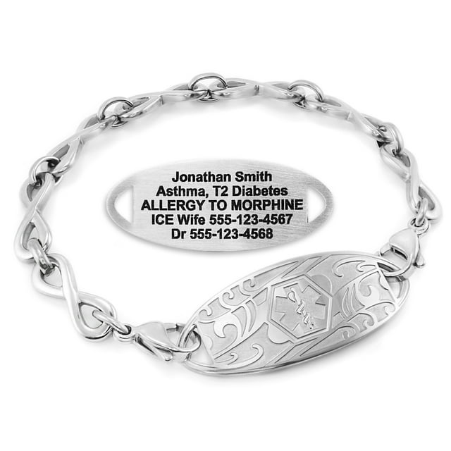MedicEngraved Stainless Steel Custom Medical Alert Bracelet - 6mm Infinity Link