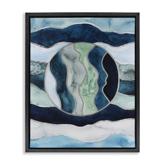 Stupell Industries Rotated Circle on Waves Abstract Painting Black Floater Framed Canvas Art Print Wall Art, 17 x 21